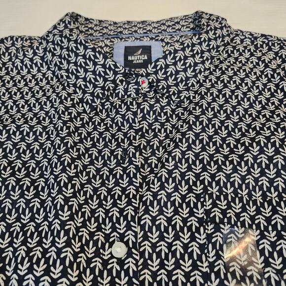 Nautica Jeans Women's NWT Button Up Roll Tab Sleeve Blue Leaf Stamp X-Large - Picture 9 of 10